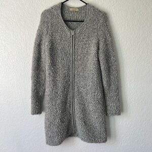 Gray Long Sleeve Full-Zip Sweater Wool Blend